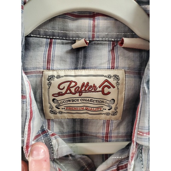 Rafter C Shirt Mens Large Gray Plaid Western Pearl Snap Long Sleeve Cowboy Rodeo - Picture 2 of 7
